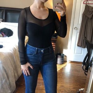 Black long sleeve bodysuit with sheer top